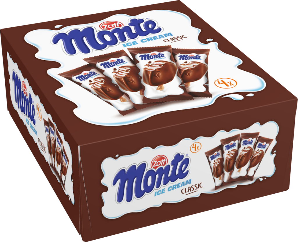 Zott Monte Stieleis, Waffelhörnchen oder Sandwich