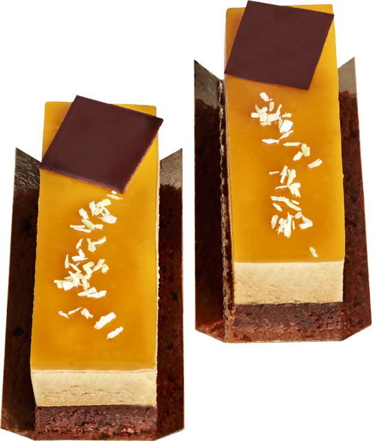 ¹Schokoladen-Brownie mit Salzkaramell und Passionsfruchtgelee 