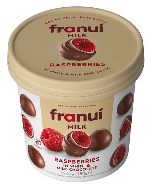 Franui zweifach schokolierte Himbeeren in Vollmilch oder dunkler Schokolade