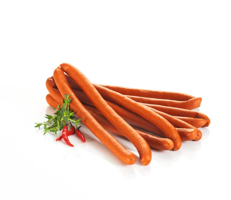 Debrecziner*, auch Hot Chili*, gebrüht oder Bauernbratwurst*