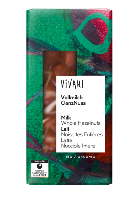 Vivani Bio Vollmilchschokolade mit ganzen Haselnüssen 