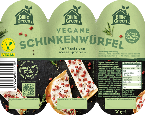 Billie Green Vegane Schinkenwürfel oder Bacon