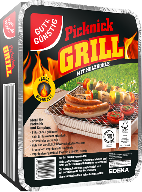 Gut & Günstig Picknickgrill mit Holzkohle