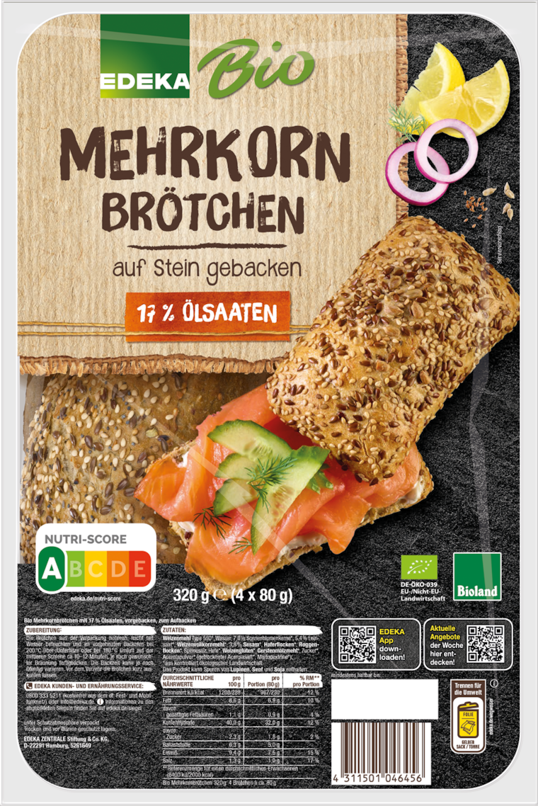 EDEKA Bio Kürbiskern- oder Mehrkornbrötchen
