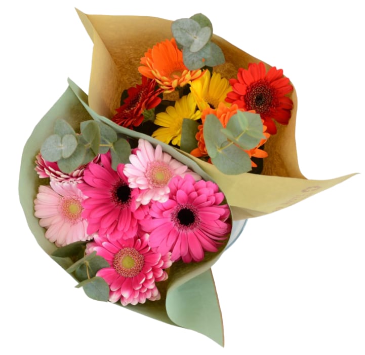Rosen-Freesien-Strauß je 3 Rosen und 7 Freesien oder Germini-Eukalyptus-Strauß