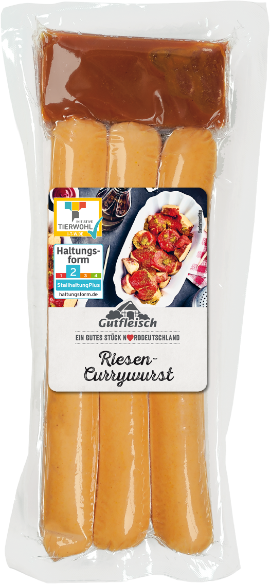 Gutfleisch Currywurst mit Currysauce und Currygewürzpulver