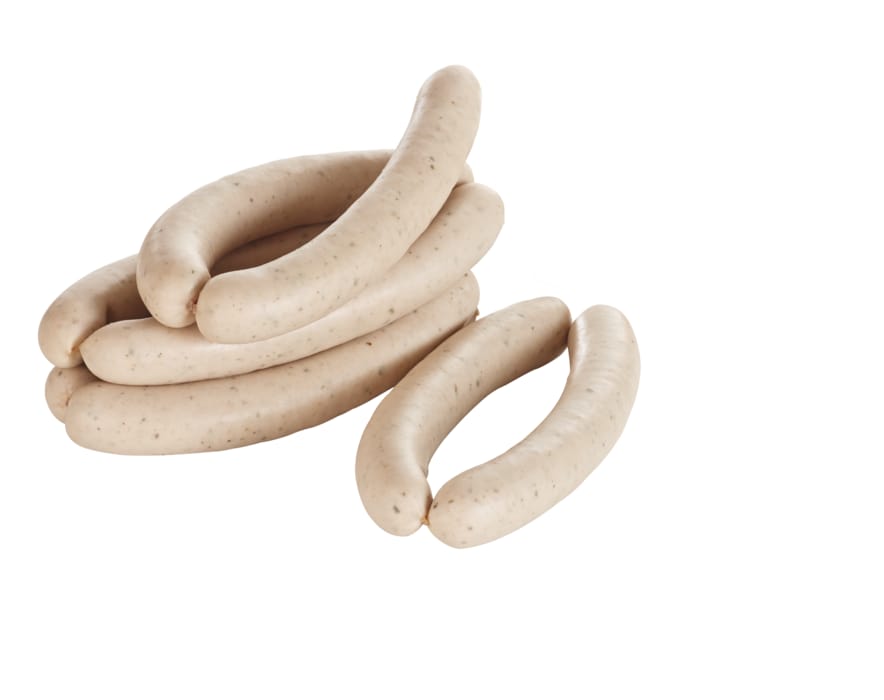 Schweinsbratwürstl, weiße Bratwurst*, fein, mit Kalbfleisch, gebrüht oder Regensburger Bratwurst*
