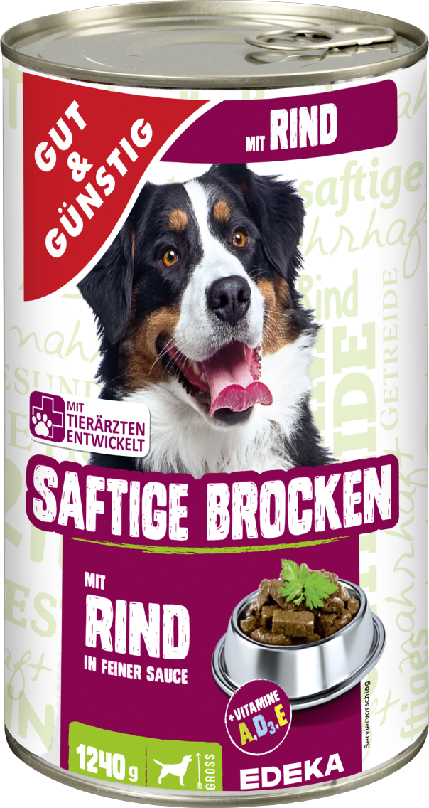Karton-Preis! 6 x GUT&GÜNSTIG Hunde Nassnahrung Saftige Brocken