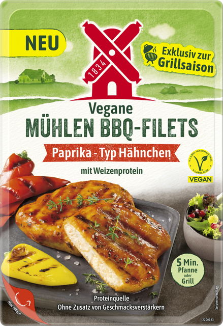 Vegan Rügenwalder Mühle Mühlen BBQ-Filets Paprika-Typ Hähnchen 