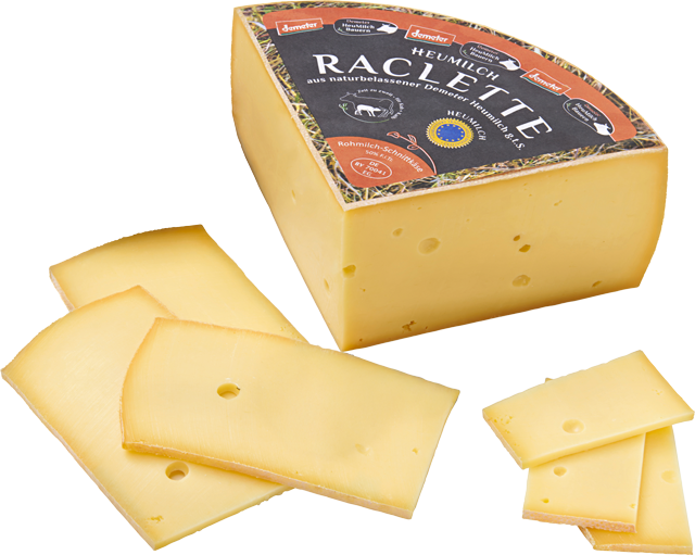 Demeter Bio Heumilch-Raclette Natur oder Kräuter-Knoblauch 