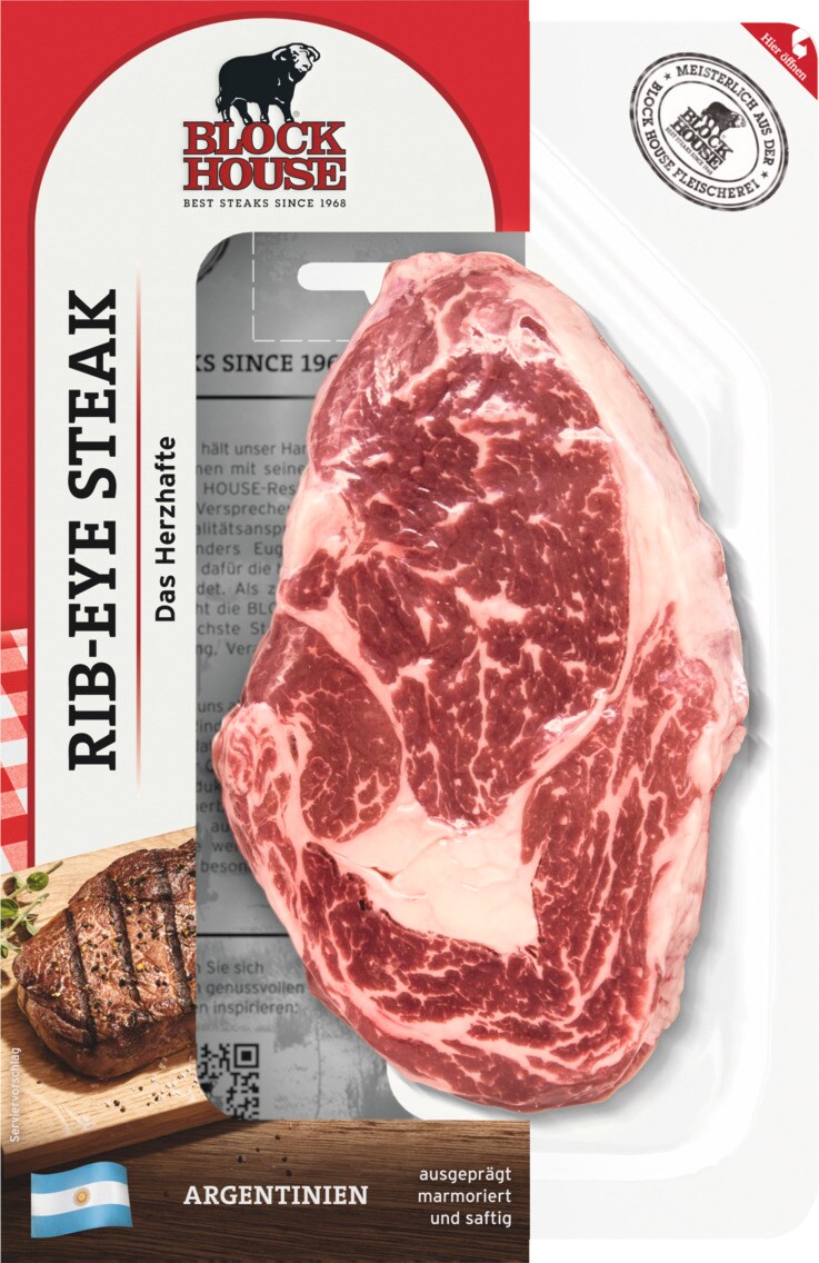 Block House Rinder Rib-Eye Steak oder Rumpsteak