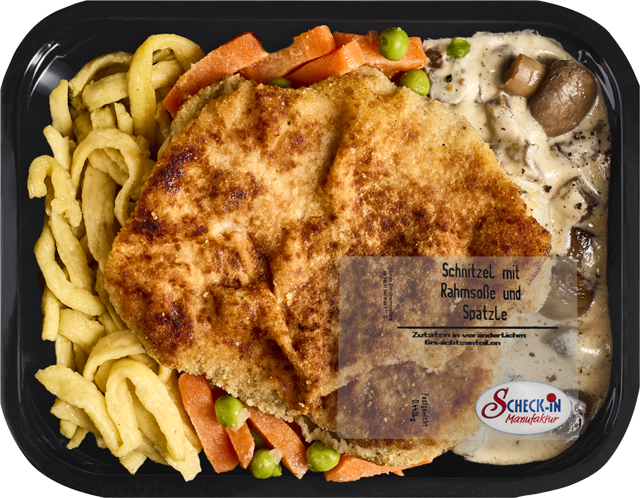 Schnitzel mit Pilzrahmsoße und Spätzle