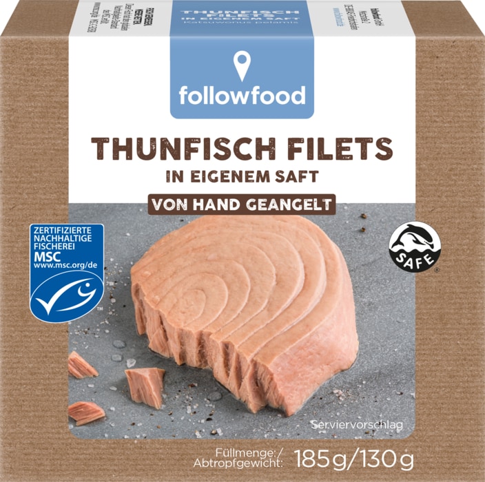 followfood Thunfisch Filets in eigenem Saft oder in Bio-Öl Abtropfgewicht 130/185g oder -Salat