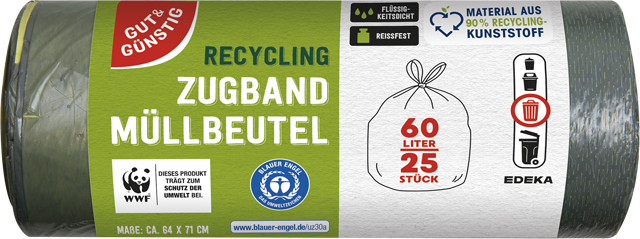 Gut & Günstig Recycling-Müllbeutel mit Zugband