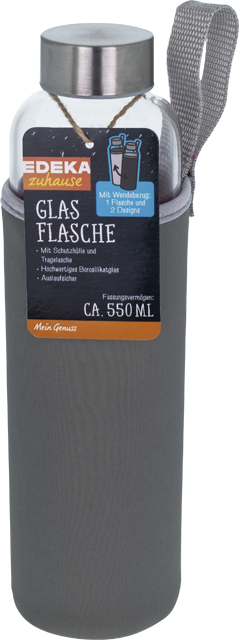 EDEKA zuhause Glas-Trinkflasche mit Neoprenbezug
