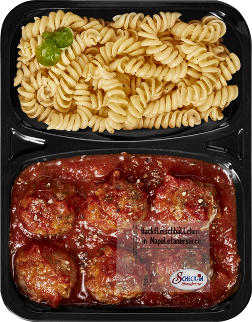 Hackfleischbällchen in Napoletanersauce mit Spirelli 