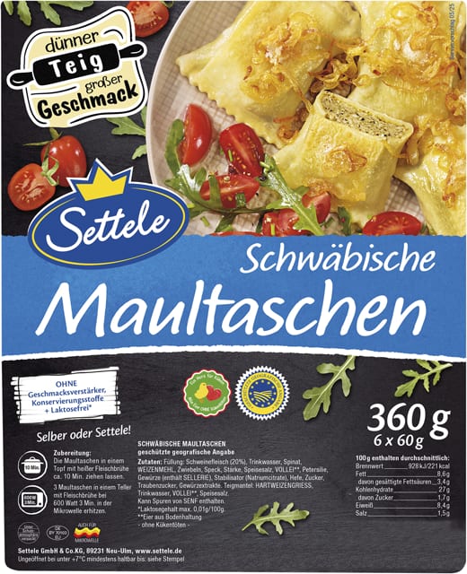 Settele Schwäbische Maultaschen oder Gemüse-Maultaschen