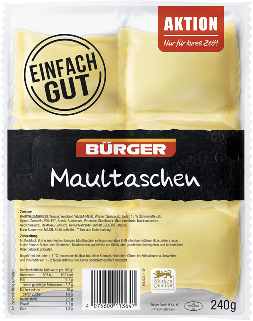 Donnerstag bis Samstag: Bürger Maultaschen