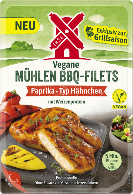 Rügenwalder Mühle Vegane Mühlen BBQ-Filets Paprika - Typ Hähnchen oder BBQ-Steaks Kräuter - Typ Schwein