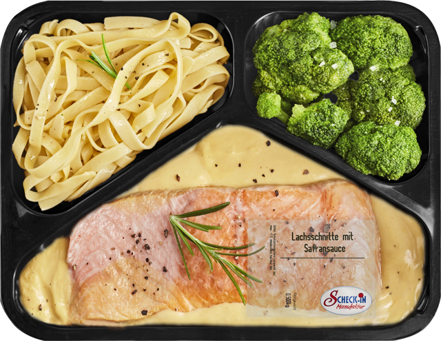 Lachsschnitte mit Safransauce Tagliatelle und Brokkoli