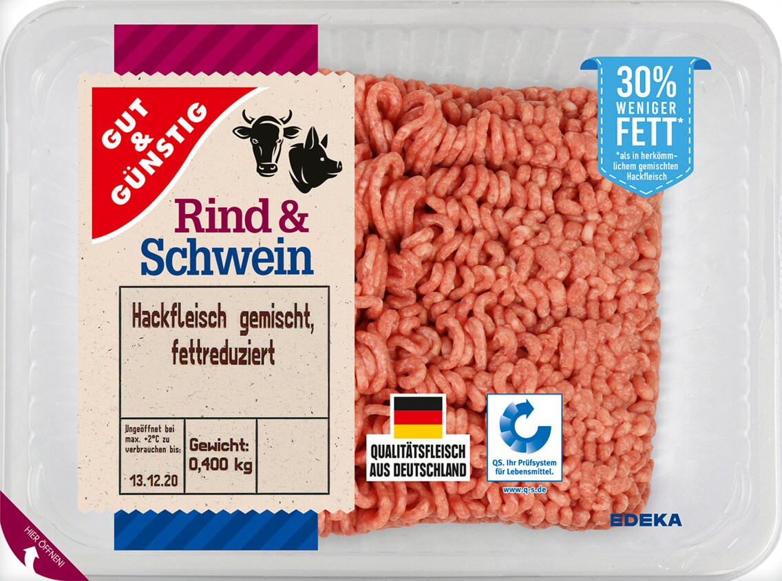 Gut & Günstig Hackfleisch gemischt, fettreduziert