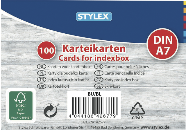 STYLEX Karteikarten DIN A7