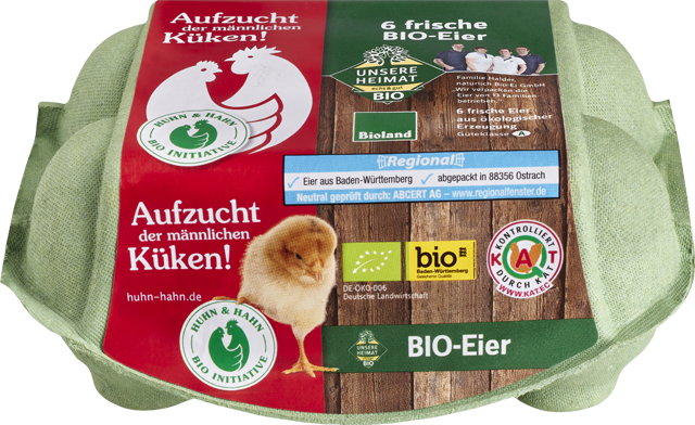 Unsere Heimat – echt & gut Bioland-Eier Huhn & Hahn