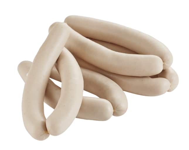 Weiße Bratwurst fein, mit Kalbfleisch, gebrüht, Wollwurst oder Curry-Knacker