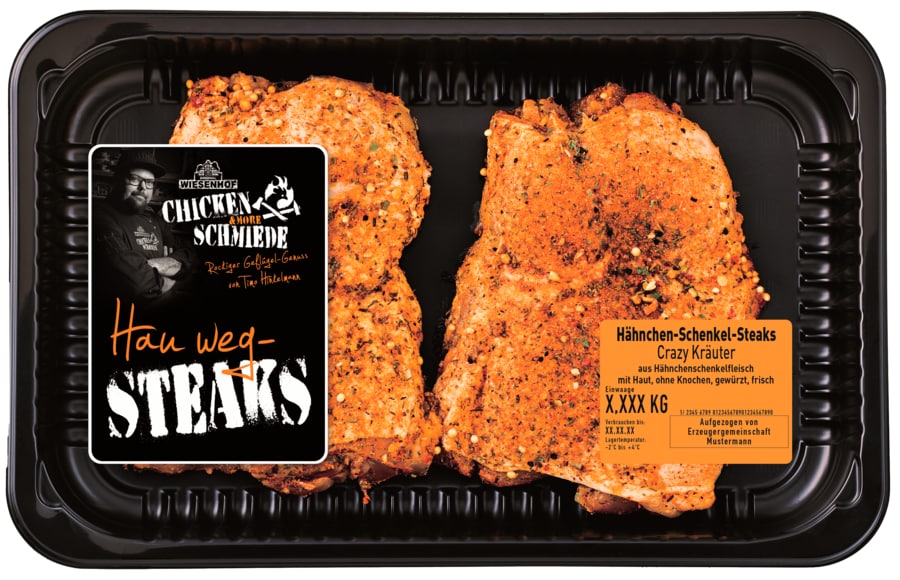 Wiesenhof Chicken Schmiede Hau weg Steak oder Hähnchen Grillfackeln Lucky Onion