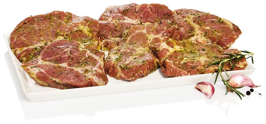 Schweinehals* am Stück oder in Scheiben oder Knoblauch-Pfeffer Steak*