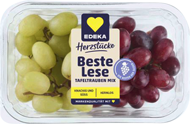 Am Samstag erhältlich: EDEKA Herzstücke Trauben Mix hell und rot 
