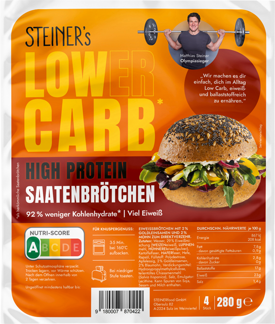 Steiner‘s Lower Carb High Protein Saatenbrötchen oder High Protein Brötchen