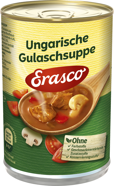 Erasco Gulasch- und Kartoffel Cremesuppe oder Linsen-Eintopf, Kartoffel-Topf, Hühner Nudel-Topf 