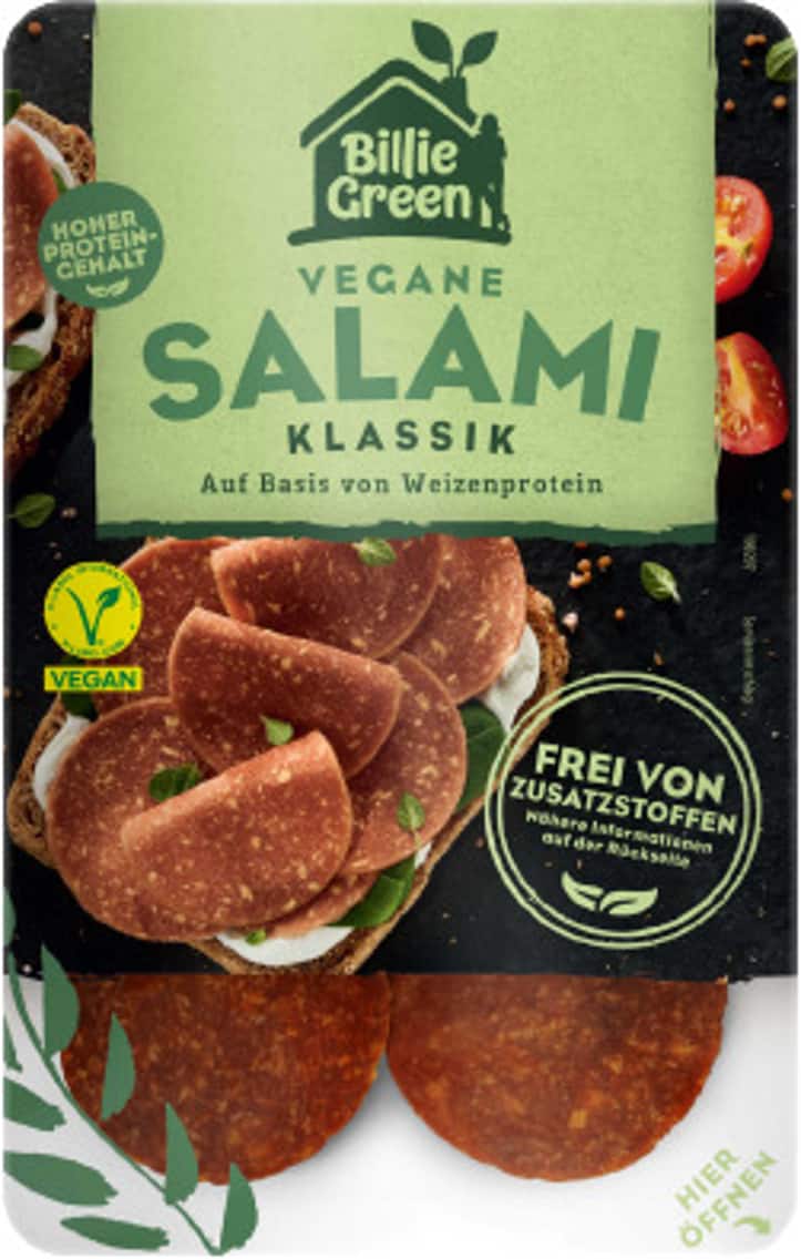 Billie Green Vegane Salami, Hähnchenaufschnitt, Mortadella oder Rohschinken