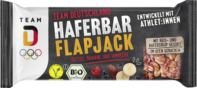 Team D Bio Haferbar Flapjack Datteln, Banane und Himbeere 