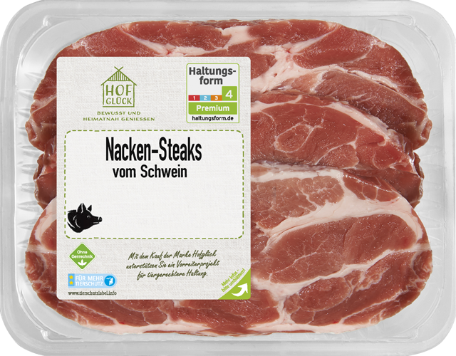 Im Frischepack: Hofglück zarte Schweinenackensteaks