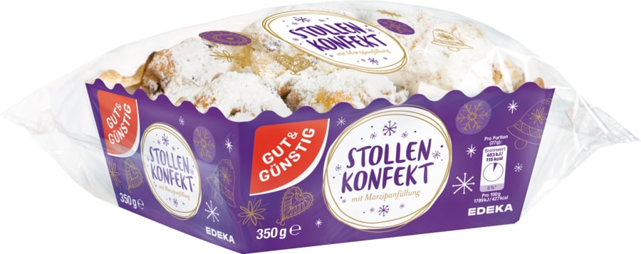 Gut&Günstig Butter-Stollenkonfekt ohne Marzipan, mit 28% Rosinen verfeinert oder Stollenkonfekt