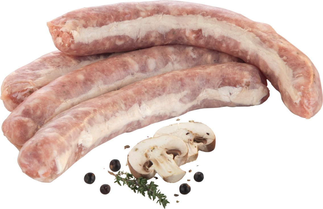 Bärlauchbratwurst oder Bratwurst grob im Bändel