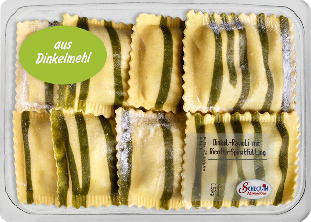 Dinkel-Ravioli mit Ricotta-Spinatfüllung