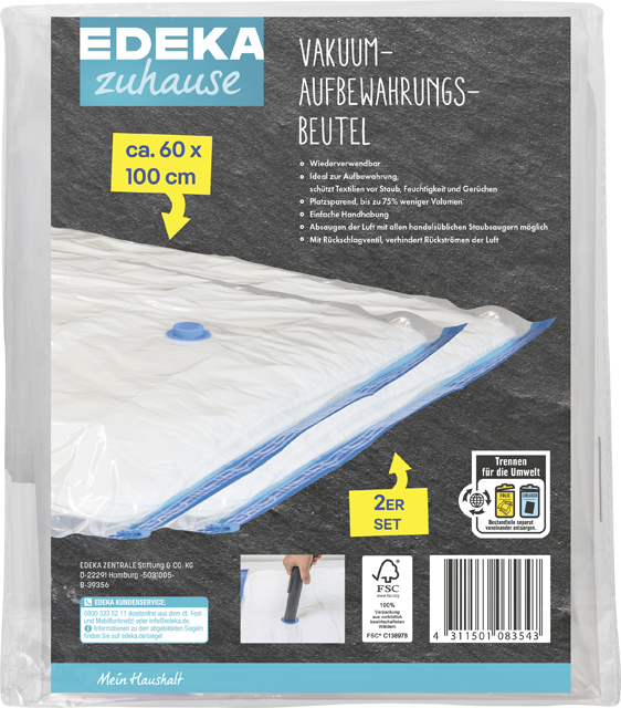 *EDEKA zuhause Vakuum-Aufbewahrungsbeutel Größe: 60 x 100 cm