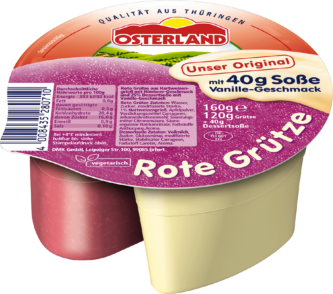 Osterland Grütze mit Vanillesoße