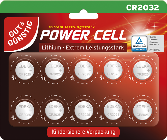 Gut & Günstig Lithium-Knopfzellen CR2025 oder CR2032 
